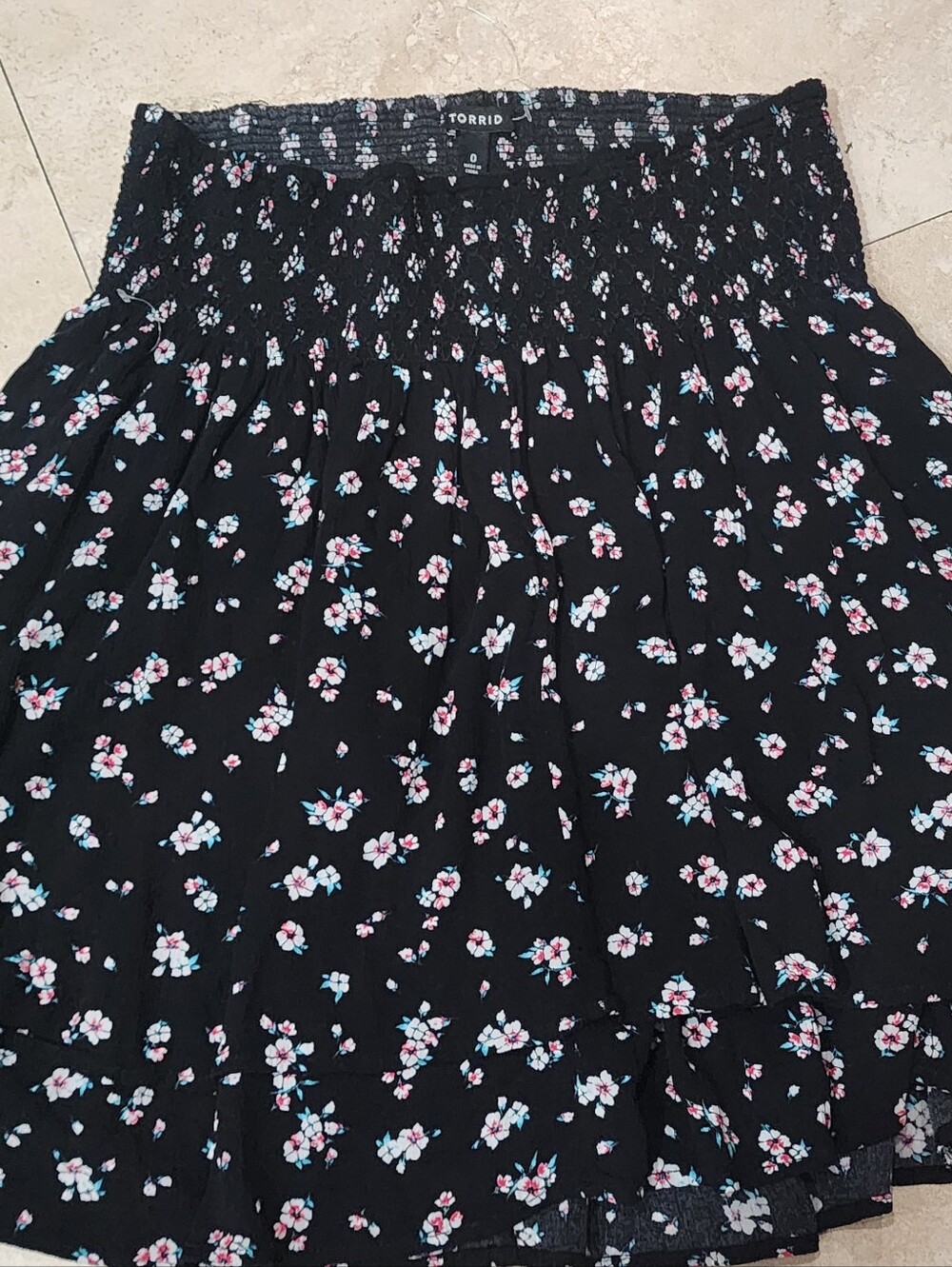 torrid Black Floral Smocked Waist Skater Skirt